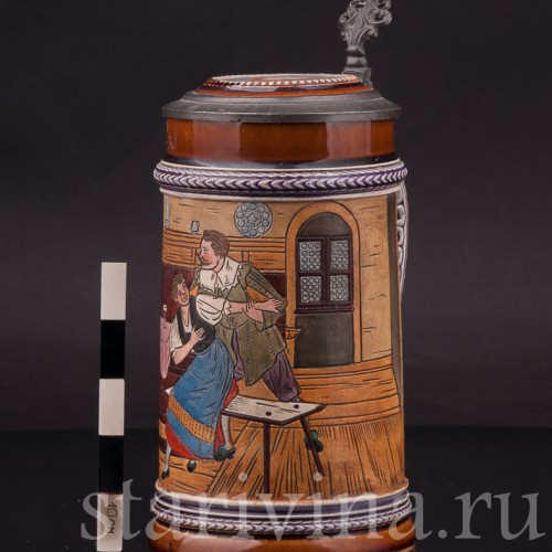 Уцененная пивная кружка Флиртующая пара, 1/2 л, J. W. Remy, Германия, 1890 - 1905 гг.