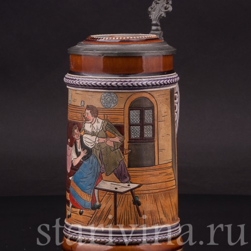 Уцененная пивная кружка Флиртующая пара, 1/2 л, J. W. Remy, Германия, 1890 - 1905 гг.