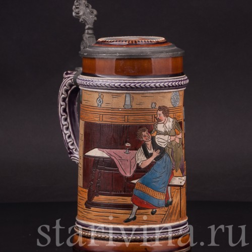 Уцененная пивная кружка Флиртующая пара, 1/2 л, J. W. Remy, Германия, 1890 - 1905 гг.