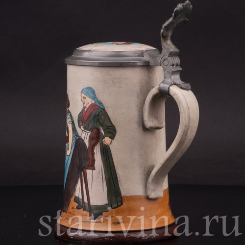 Старинная пивная кружка Весёлая песня, 1/2 л, J. W. Remy, Германия, нач. 20 в.