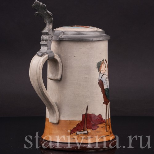 Старинная пивная кружка Весёлая песня, 1/2 л, J. W. Remy, Германия, нач. 20 в.