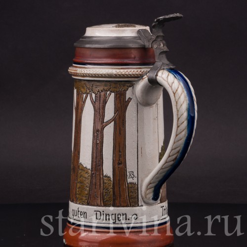 Старинная пивная кружка Влюбленные пастушки, 1/2 л, J. W. Remy, Германия, кон. 19 - нач. 20 вв.