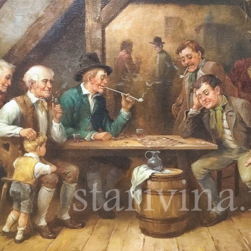Картина маслом на холсте В таверне, Германия, сер 20 в.