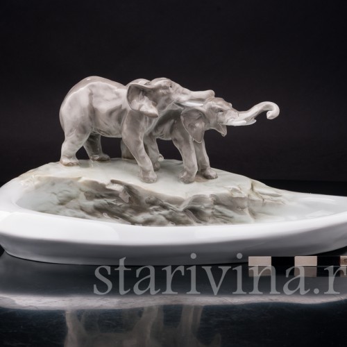 Фарфоровое блюдо Два слона, Schaubach Kunst, Германия, 1926-53 гг.