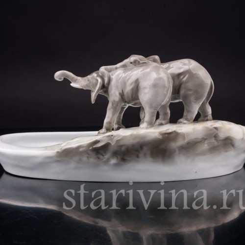 Фарфоровое блюдо Два слона, Schaubach Kunst, Германия, 1926-53 гг.