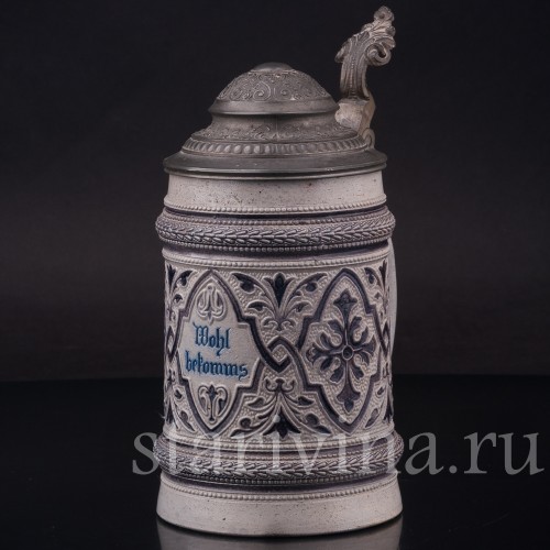 Старинная пивная кружка На здоровье! 1/2 л, Hauber & Reuther, Германия, 1876-1886 гг.