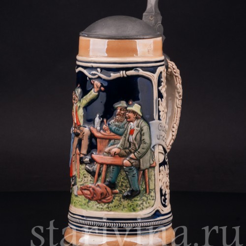 Старинная пивная кружка Деревенские гулянья, 1/2 л, Marzi & Remy, Германия, кон. 19 - нач. 20 вв.