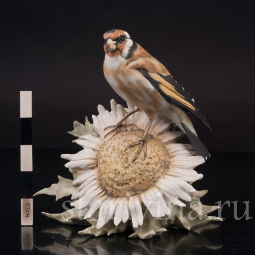 Фарфоровая статуэтка Щегол на подсолнухе Tay, Италия, вт. пол. 20 в.