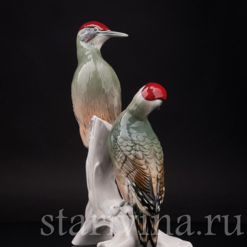 Фарфоровая статуэтка птиц Два зелёных дятла, Karl Ens, Германия, сер. 20 века.