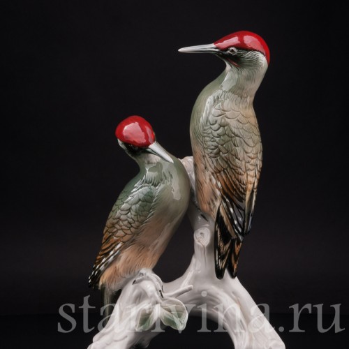 Фарфоровая статуэтка птиц Два зелёных дятла, Karl Ens, Германия, сер. 20 века.