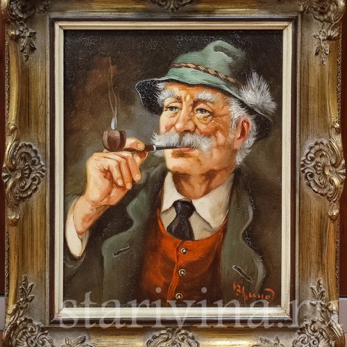 Картина маслом на холсте Портрет мужчины с трубкой, Германия, пер. пол. 20 в.