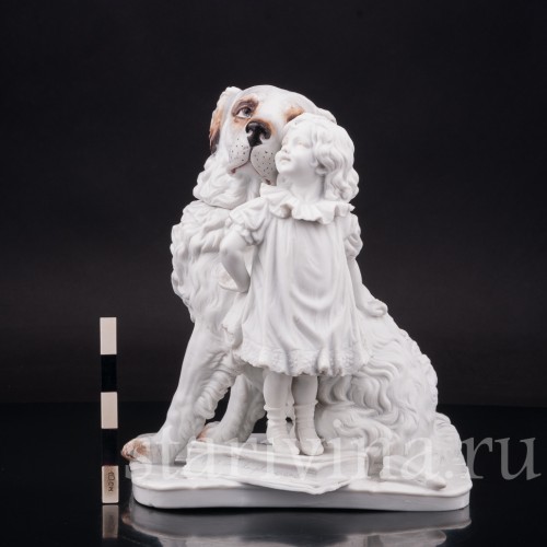 Фарфоровая статуэтка Я самая большая, девочка с собакой, Dressel, Kister & Co, Германия, нач. 20 в.