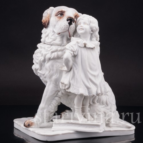 Фарфоровая статуэтка Я самая большая, девочка с собакой, Dressel, Kister & Co, Германия, нач. 20 в.