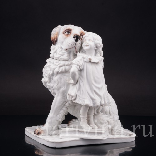 Фарфоровая статуэтка Я самая большая, девочка с собакой, Dressel, Kister & Co, Германия, нач. 20 в.