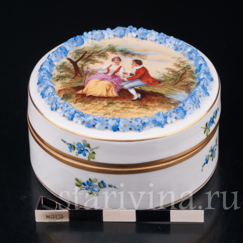 Шкатулка из фарфора Галантная пара, Von Schierholz, Германия, пер. пол. 20 в.