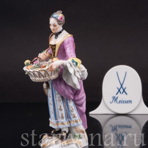 Фарфоровая статуэтка девушки Продавщица цветов, Cries de Paris, Meissen, Германия, 1986 г.