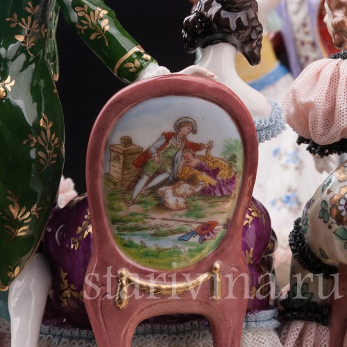 Композиция из фарфора На балу, кружевная, Sitzendorf, Германия, пер. пол. 20 в.
