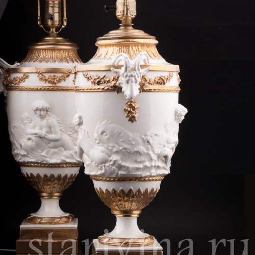 Парные фарфоровые лампы Морские нимфы, Дрезден, Германия, нач. 20 в.