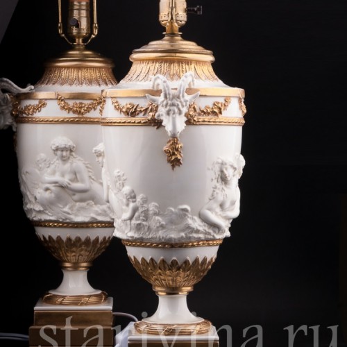 Парные фарфоровые лампы Морские нимфы, Дрезден, Германия, нач. 20 в.