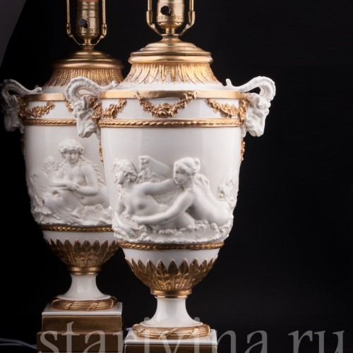 Парные фарфоровые лампы Морские нимфы, Дрезден, Германия, нач. 20 в.