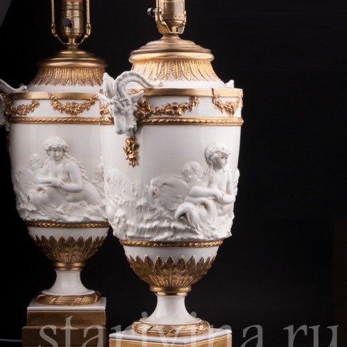 Парные фарфоровые лампы Морские нимфы, Дрезден, Германия, нач. 20 в.
