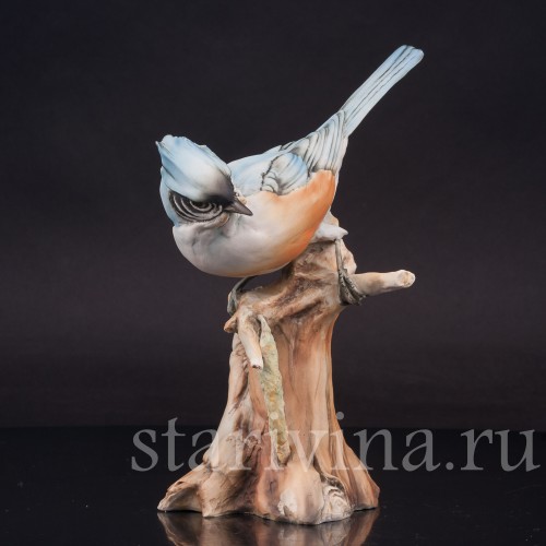 Фигурка птицы из фарфора Хохлатая синица Tay, Италия, сер. 20 в.