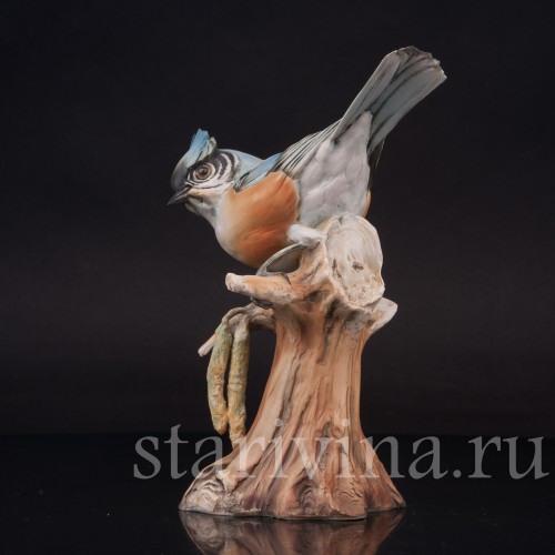 Фигурка птицы из фарфора Хохлатая синица Tay, Италия, сер. 20 в.