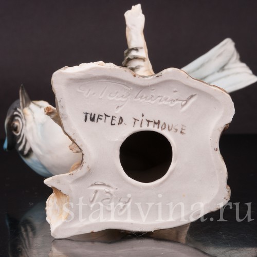 Фигурка птицы из фарфора Хохлатая синица Tay, Италия, сер. 20 в.