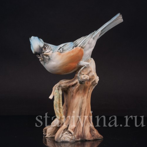 Фигурка птицы из фарфора Хохлатая синица Tay, Италия, сер. 20 в.