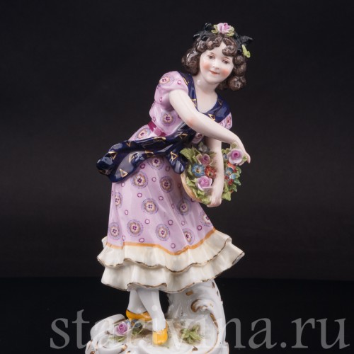 Фарфоровая фигурка Девочка с корзиной цветов, Karl Ens, Германия, нач. 20 в.