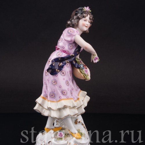 Фарфоровая фигурка Девочка с корзиной цветов, Karl Ens, Германия, нач. 20 в.