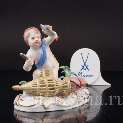 Фарфоровая статуэтка Аллегория воды, путти с рыбой, Meissen, Германия, 1951 г.