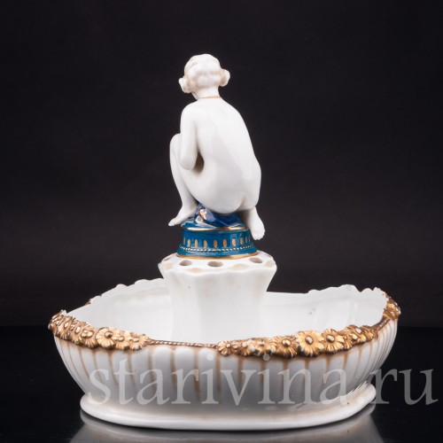 Фарфоровая композиция Купальщица, настольный фонтан, E. A. Muller, Германия, 1890-1927 гг.
