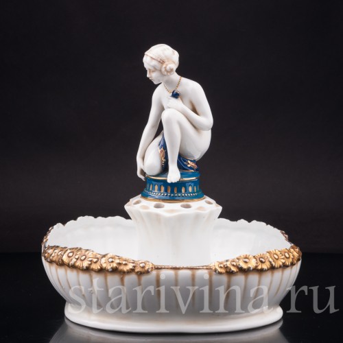 Фарфоровая композиция Купальщица, настольный фонтан, E. A. Muller, Германия, 1890-1927 гг.