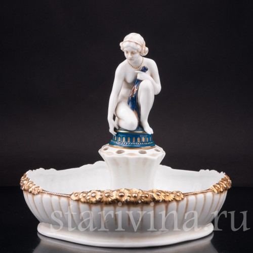 Фарфоровая композиция Купальщица, настольный фонтан, E. A. Muller, Германия, 1890-1927 гг.