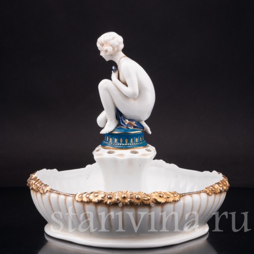 Фарфоровая композиция Купальщица, настольный фонтан, E. A. Muller, Германия, 1890-1927 гг.