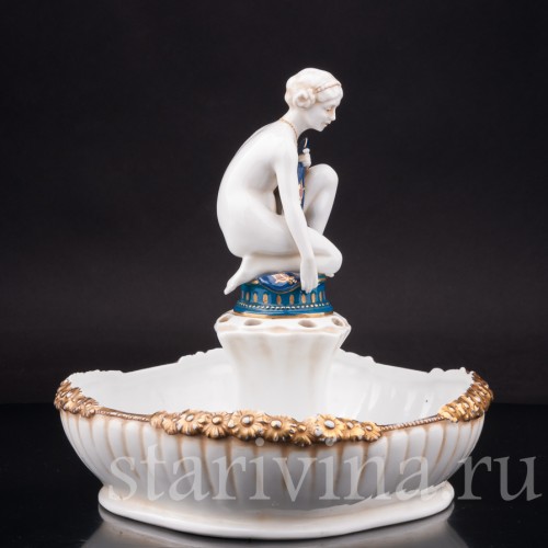 Фарфоровая композиция Купальщица, настольный фонтан, E. A. Muller, Германия, 1890-1927 гг.