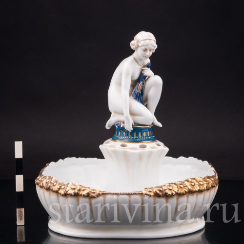 Фарфоровая композиция Купальщица, настольный фонтан, E. A. Muller, Германия, 1890-1927 гг.
