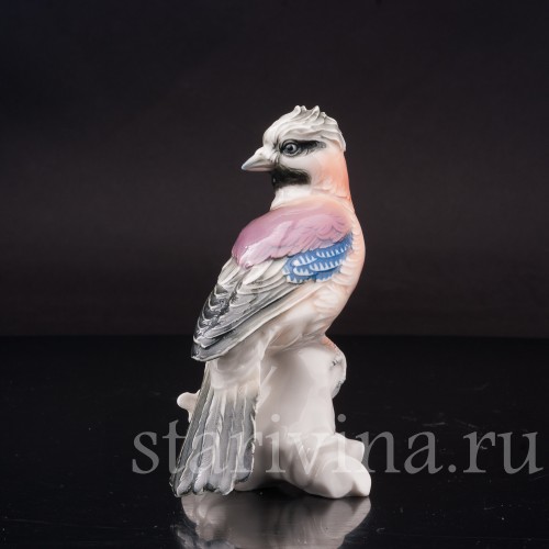 Фигурка птицы из фарфора Сойка на ветке дуба, Karl Ens, Германия, 1920-30 гг.