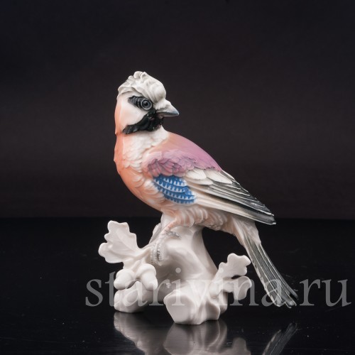 Фигурка птицы из фарфора Сойка на ветке дуба, Karl Ens, Германия, 1920-30 гг.