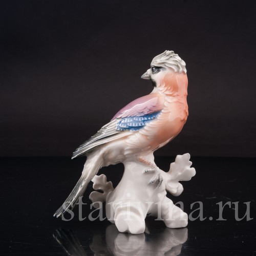 Фигурка птицы из фарфора Сойка на ветке дуба, Karl Ens, Германия, 1920-30 гг.