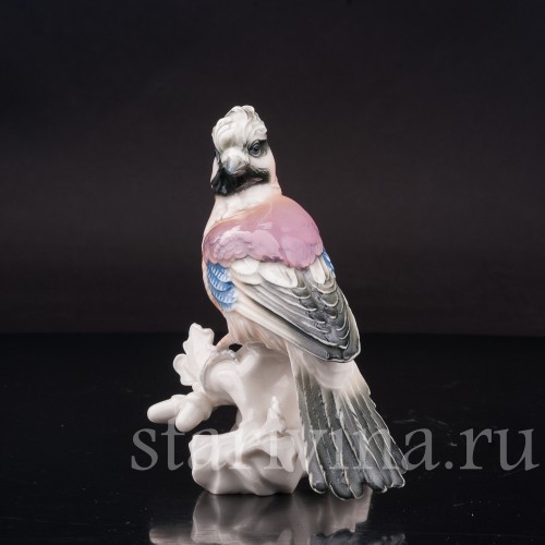 Фигурка птицы из фарфора Сойка на ветке дуба, Karl Ens, Германия, 1920-30 гг.