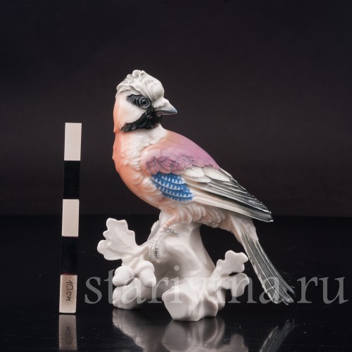 Фигурка птицы из фарфора Сойка на ветке дуба, Karl Ens, Германия, 1920-30 гг.