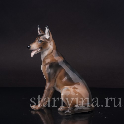 Уценненная фарфоровая статуэтка собаки Сидящая овчарка, Rosenthal, Германия, 1953-56 гг.