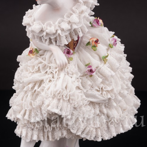 Фарфоровая статуэтка балерины Фанни Эльслер, кружевная, Volkstedt, Германия, до 1935 г.