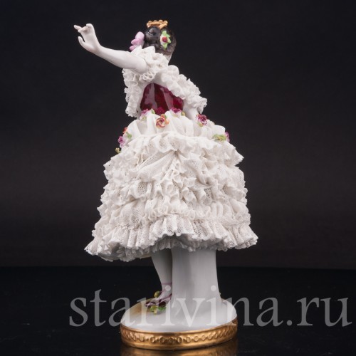 Фарфоровая статуэтка балерины Фанни Эльслер, кружевная, Volkstedt, Германия, до 1935 г.