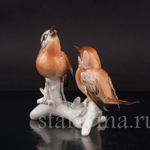 Фигурка птиц из фарфора Две малиновки Karl Ens, Германия, вт. пол. 20 в.