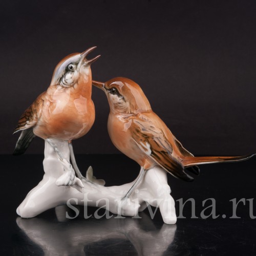 Фигурка птиц из фарфора Две малиновки Karl Ens, Германия, вт. пол. 20 в.
