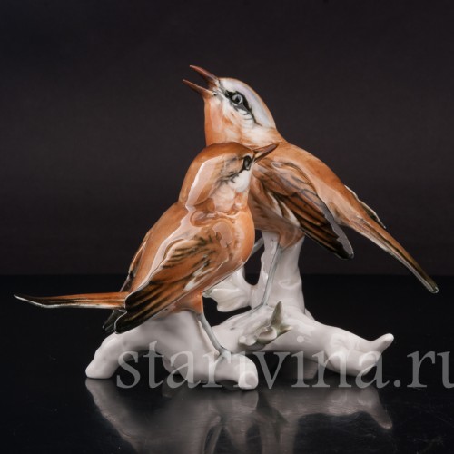 Фигурка птиц из фарфора Две малиновки Karl Ens, Германия, вт. пол. 20 в.