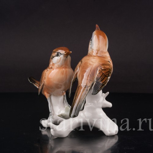 Фигурка птиц из фарфора Две малиновки Karl Ens, Германия, вт. пол. 20 в.